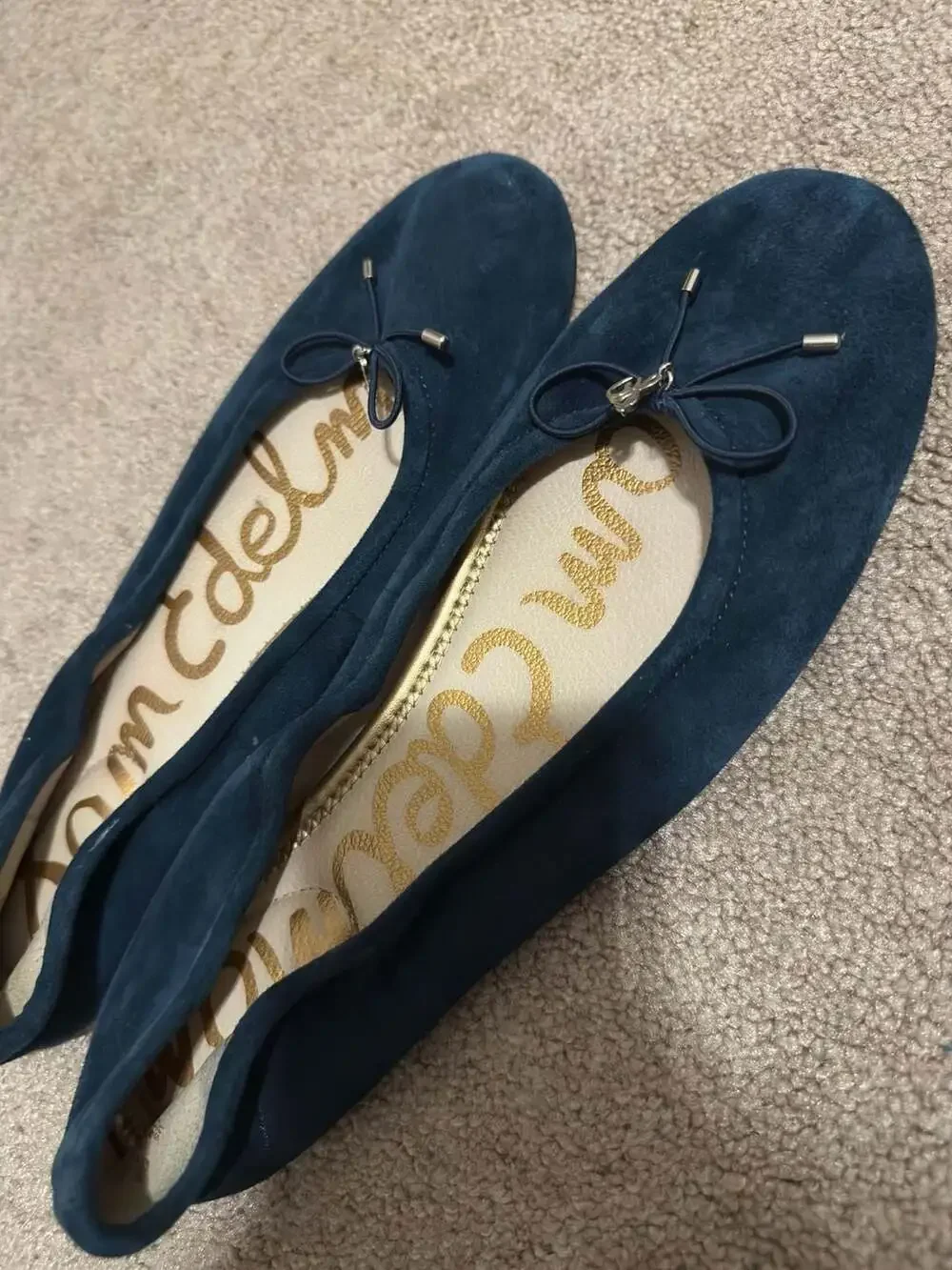 Sam Edelman Felicia Navy Blue Suede Ballet Flats with Bow Detail